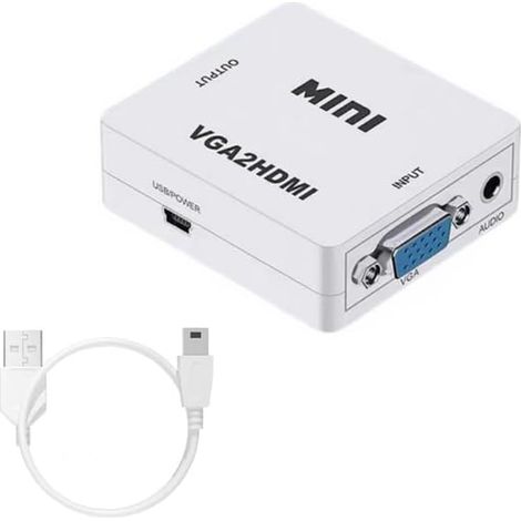 Adaptador de vídeo portátil VGA a HDMI para ordenador, proyector, TV Box y consola de videojuegos con chip inteligente, color blanco. (1/5)