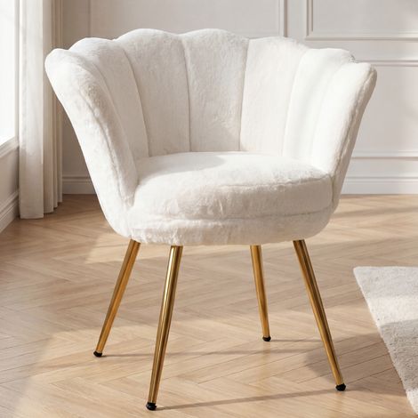 Wahson Freizeitsessel Teddystoff-Bezug, Muschel-Sessel eleganten goldenen Metallbeinen für Schlafzimmer und Wohnzimmer，Weiß