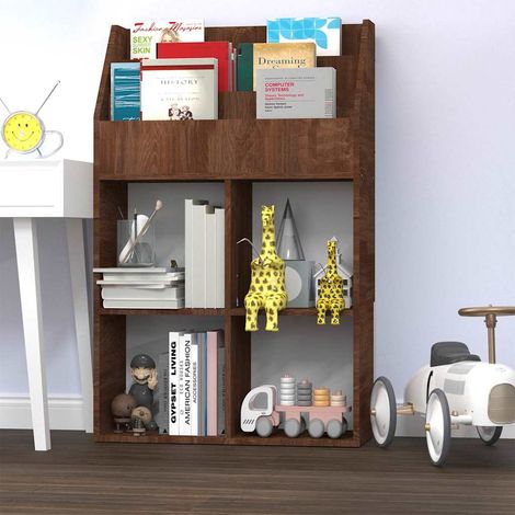 vidaXL Revistero niños madera contrachapada marrón roble 71x30x114 cm (1/5)