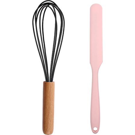 Ensemble Ustensiles Cuisine Miniature - Silicone Alimentaire Et Manche Bois - Pour Petites Portions Et Sauces - Lot De 2 (1/5)