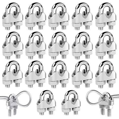 18 Stück Stahlkabelklemmen, U-Bügel-Kabelklemmen aus Edelstahl 304, für Stahlseile M3mm/M4mm/M5mm (drei Größen) (1/4)