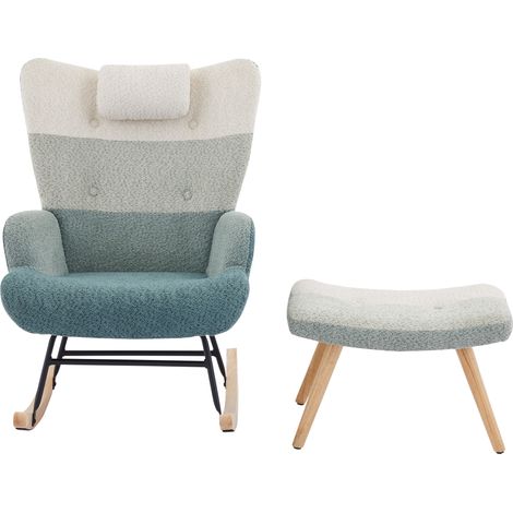 ELVMI Sillón Mecedora con Reposapiés, Respaldo Alto, Reposabrazos y Bolsillo Lateral de Bouclé Multicolor Rayado (1/5)