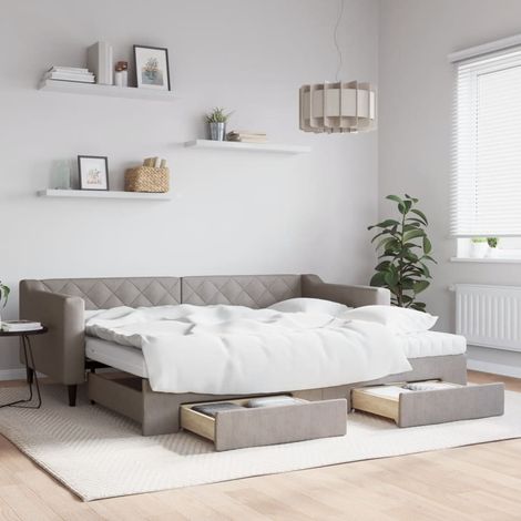 Lit gigogne,Lit Adulte,Lit de jour avec gigogne et tiroirs taupe 90x200 cm tissu CIV872754 (1/5)