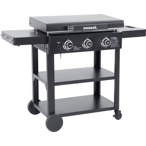 Plancha gaz 3 brûleurs acier inoxydable 12kW avec chariot noir - Raoul