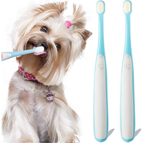 Brosse à dents pour petits chiens — Tête de brosse mini ultra-douce, adaptée aux chatons et aux petits animaux (lot de 2) – Bleu (1/5)