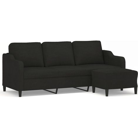 Canapé Sofa à 3 places avec repose-pieds Noir 180 cm Tissu (1/5)