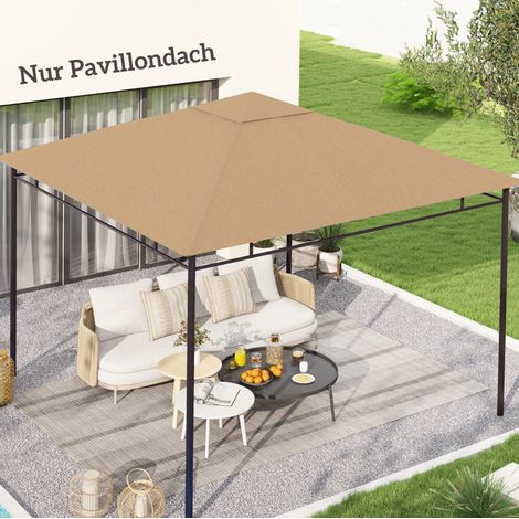 CHICFURN Telo di ricambio per gazebo 298 x 295 cm beige in poliestere, protezione sole e pioggia (1/5)