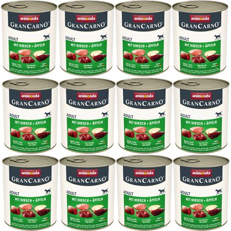 ANIMONDA GranCarno Adult Hirsch und Apfel Nassfutter für Hunde, 12 x 800 g Dose