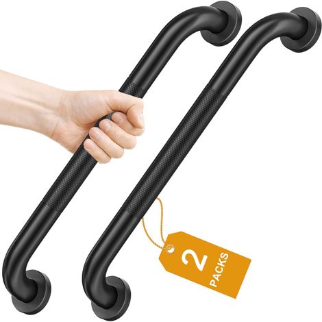 Haltegriff aus Edelstahl mit gerändeltem, rutschfestem Griff für die Badewanne, für ältere Menschen/Behinderte/Kinder/Schwangere, 41 cm, Mattschwarz, 2 Stück