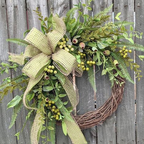 Guirlande Artificielle - Couronne Verte À Base De Branches Séchées - Décoration Extérieure Et Intérieure Pour Porte Fenêtre Mur - 45 cm - 1 Pièce (1/5)