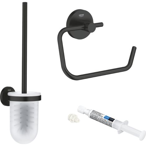 Dispensador de papel de pared + Escobillero GROHE Start negro mate + Pegamento GROHE QuickGlue (1/4)