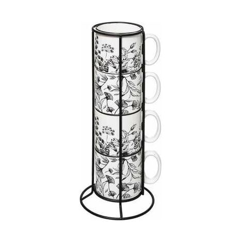 4er-Set BECHER 240ml Blumen KERAMIK auf Ständer (1/5)