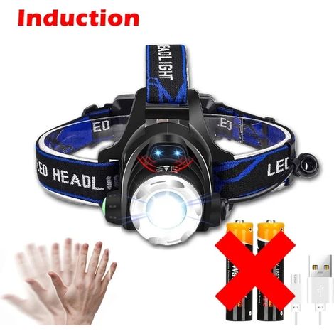 Lampe frontale LED puissante à induction, rechargeable USB/DC, ultra-lumineuse, idéale pour le camping, la pêche et la chasse en extérieur. (1/5)