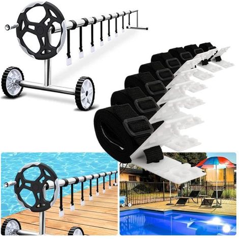 Kit de Fixation pour bâche Solaire de Piscine,Sangles et Clips de Fixation pour Les enrouleurs,8 Sangles en Nylon,8plaques de Cordon (1/4)