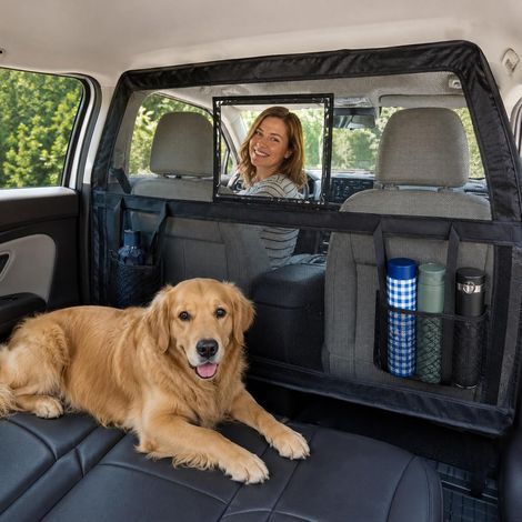 Grille de séparation universelle pour chien - Siège arrière et coffre - 147 cm - Avec fenêtre - Pour grands véhicules tout-terrain, voitures, monospaces et camions - Noir (1/5)