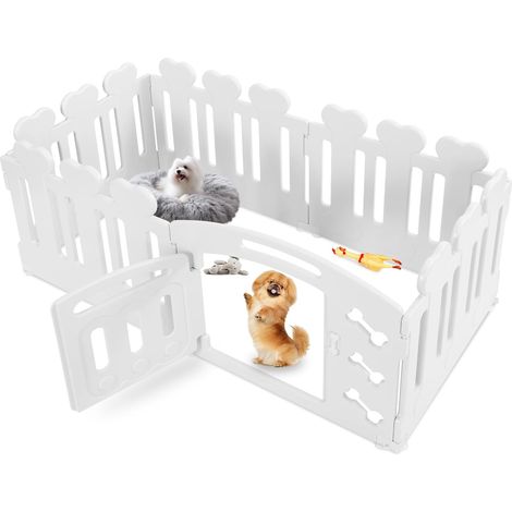 TLGREEN Welpenauslauf 60cm Hoch, Laufstall Hund 5+1 Platten, Plastik Welpenlaufstall, Faltbare Hundegitter, Wetterfest Hundezaun mit Tor, Inkl. Saugnäpfe & Erdanker, Hundekäfig für Zuhause und Outdoor (1/5)