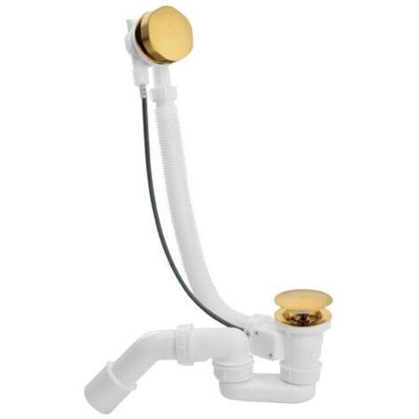 Ensemble complet vidage de baignoire L900 mm avec siphon haut débit et clapet recouvrant métal, or (1/5)