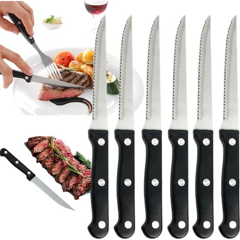Set de Couteaux à Steak,6pcs Couteaux Steak Inox,Couteaux à Steak de Cuisine avec Lame Dentelée,Couteau Viande Couteaux de Table en Acier Inoxydable,Couteaux de Table,Steak Knives Set for Home (1/5)