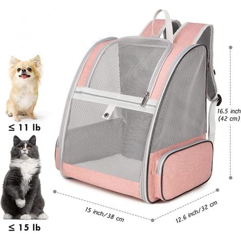 Katt Ryggsäck, Stor Husdjursryggsäck Bärväska med Hopvikbar Skål, Ventilerad Mesh Husdjursväska for Medelstora Små Katt Hund Kattvalp Kanin up jusqu'à...