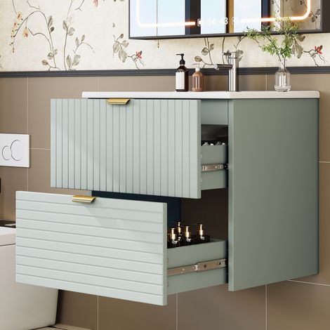Mobile bagno sospeso con lavabo 61 x 46 x 57 cm, 2 cassetti, verde menta HAVRYA (1/5)
