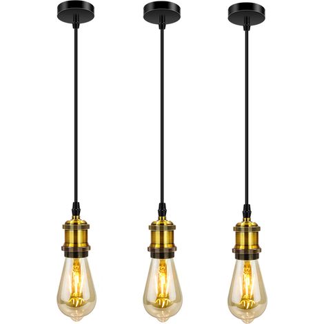 3pièces Suspension en métal, Luminaire Rétro Suspendue Douille de lampe E27 avec Réglable câble Éclairage de Plafond pour Restaurant Salon Chambre Cuisine Bar Couloir (1/5)