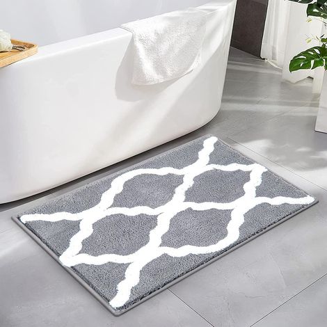 Tapis de bain en microfibre antidérapante et antibactérienne, lavable en machine, pour la cuisine et la chambre, gris, 41 x 61 cm