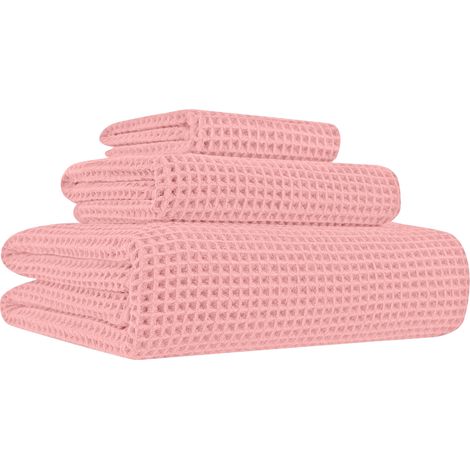 Set 3/5 Pezzi Asciugamani Bagno 100% Cotone Tessuto Nido D'ape Super Assorbenti Telo Doccia Salvietta Viso Asciugamano Salviette Teli Asciugamano Ospite Prodotto Italiano Rosa - 3 Pezzi (1/5)