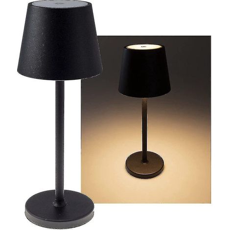 Lampe de table LED à batterie, dimmable, rechargeable USB, pour intérieur/extérieur, IP44, interrupteur tactile, lumière blanc chaud, boîtier en acier inoxydable noir (1/5)