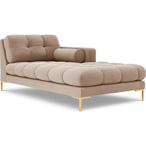 Méridienne droite en velours beige (1/5)