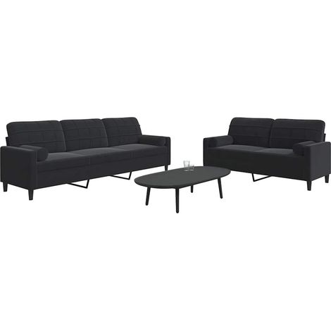 Ensemble de 2 canapés 2 et 3 places en velours noir avec coussins et traversins - PANGIVO (1/5)