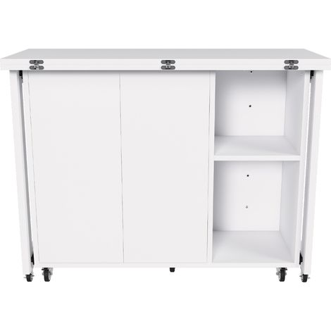 Mesa plegable multifunción blanca de MDF con ruedas bloqueables y gran almacenaje (1/3)
