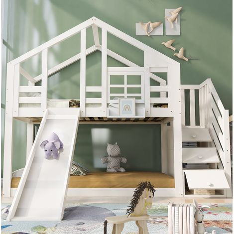 Cama Litera 90x200 Cm Estructura Madera Y Mdf Blanco (1/5)
