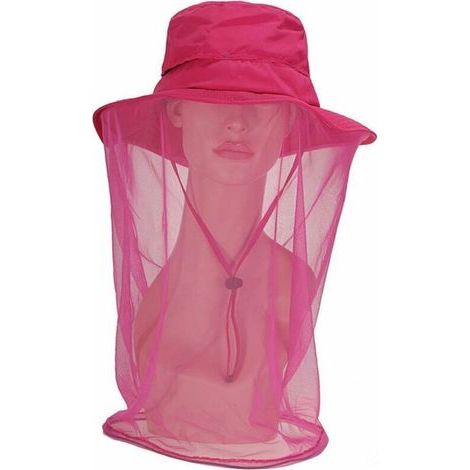 Pink Beekeeping Face Hat with Mesh, Bee Veil, Outdoor Fishing Drying Hat for Men and Women, UV Protection, Size L (58-60cm)