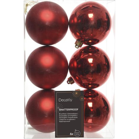 Bruchfeste Weihnachtskugeln Christmas Red rot Ø 8 cm aus Kunststoff - 6er Set