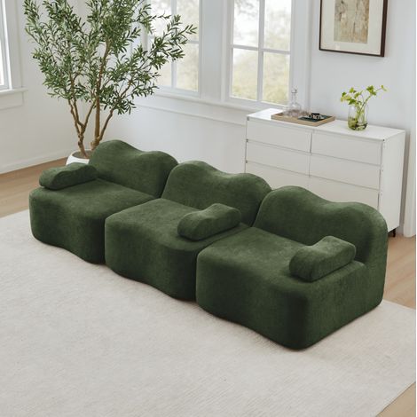 Sofá modular de 3 plazas sin estructura, terciopelo verde, 32D, 288 x 98 x 70 cm DESVIAE (1/5)