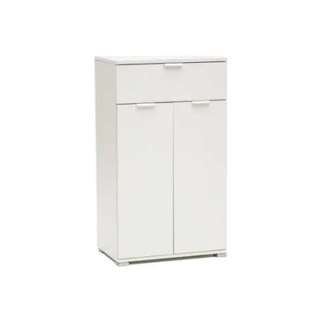 Credenzina moderna 2 ante + cassetto bianco già montato L60 H105 P38 - consegnato già montato (1/2)