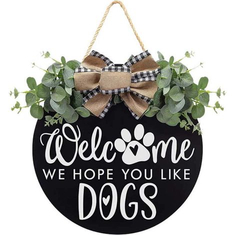 Plaque de Porte Bienvenue Ronde 30 cm Noir Motif Chien, Décoration Murale pour Entrée, Café et Restaurant (1/5)