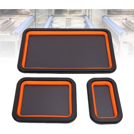 Ensemble de 3 plateaux magnétiques pliables de tailles différentes pour vis, boulons, écrous, rondelles, goupilles et petites pièces métalliques. Organisateur de rangement pour outils de mécanicien. (1/5)