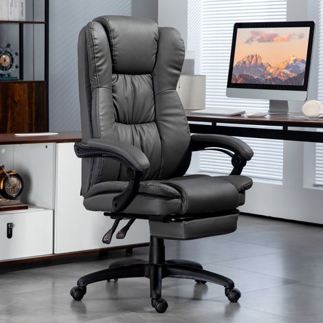 Sillón de oficina 68.5x68.5x113-121 cm gris oscuro en cuero sintético con masaje, reposapiés y reclinación (1/5)