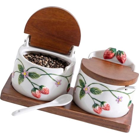 À condiments pour table de salle à manger, ensemble de pots doubles en céramique pour le stockage des assaisonnements sur le comptoir, organisateur de sel, sucre et poivre pour servir les à la (1/5)