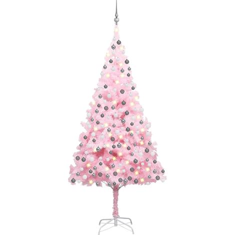 Künstlicher Weihnachtsbaum mit Beleuchtung & Kugeln Rosa 210cm