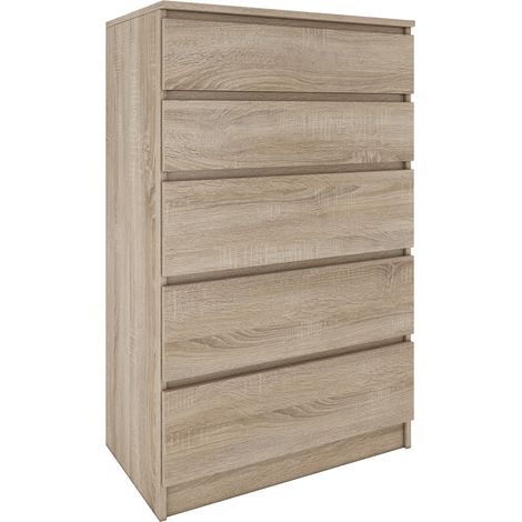 Topeshop – Commode contemporaine 5 tiroirs 109.5x70x40 cm – Structure en panneaux de particules – Glissières silencieuses – Rangement élégant (1/7)