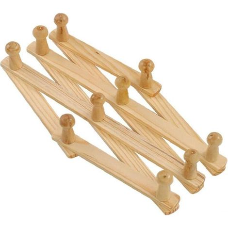 EASYCOMFORT Porte-Manteau en Bois Naturel Mural Extensible Accordéon Peg Hanger Chapeau Closet Crochet Expansion Porte Repliable Cintre en Bois (1/5)
