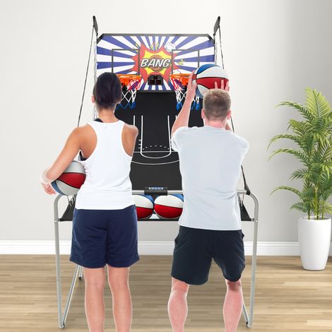 Jeu de Basketball Arcade Pliable à 2 Panier 4 Balles Pompe de Gonflage Panier de Basketball pour 1 à 4 Joueurs avec Système de Pointage Noir (1/2)