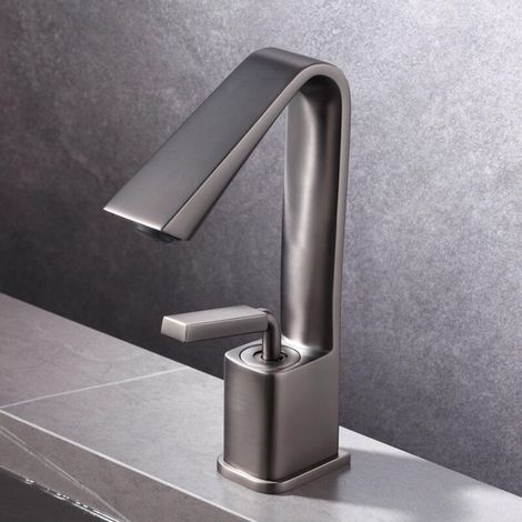 Robinet de lavabo de salle de bains à poignée unique, robinet d'eau chaude et froide en laiton, robinet de lavabo de salle de bains, mitigeur de salle de bains, mitigeur 1 trou - gris pistolet (1/5)