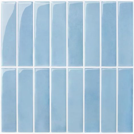 Crédence Adhésive Pour Cuisine Bleu, 10 Pièces Carrelage Adhesif Mural Salle de Bain, Vinyle 3D Métro Autocollant Carrelage Adhesif, imperméable, 30,5x30,5cm (1/5)