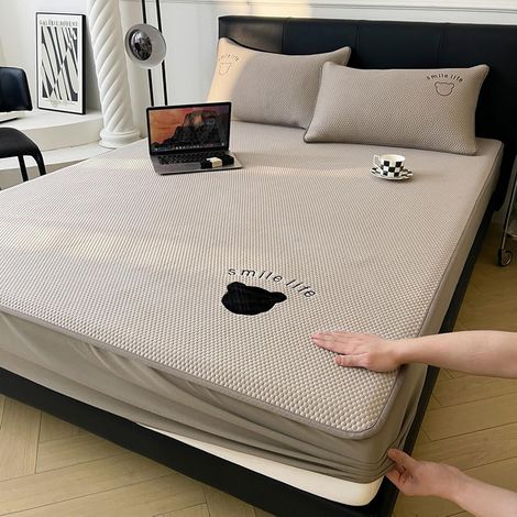 Surmatelas rafraîchissant CYOUKEIS, drap-housse, été, surmatelas, sensation de fraîcheur, évacuation de l'humidité, lavable, simple, demi-double (Braun) (1/5)