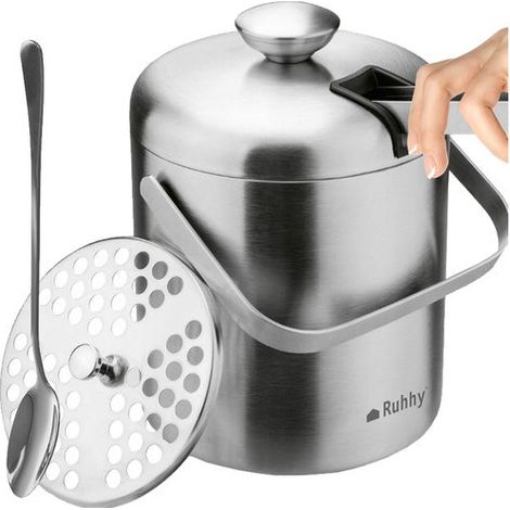 Seau à glace en acier inoxydable avec pince et cuillère, 1,3 L (1/5)