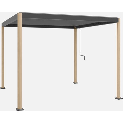 Pergola bioclimatica con piedini arrotondati in alluminio e acciaio e lamelle orientabili, 3x3 m