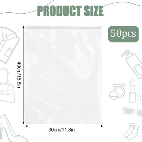 50 Pièces Pochette Voyage Sachet Plastique Zip, Sac de Rangement Voyage Plastique Étanche 30x40cm pour Vêtements, Sous-vêtements, Chaussures, Cosmétique (1/5)